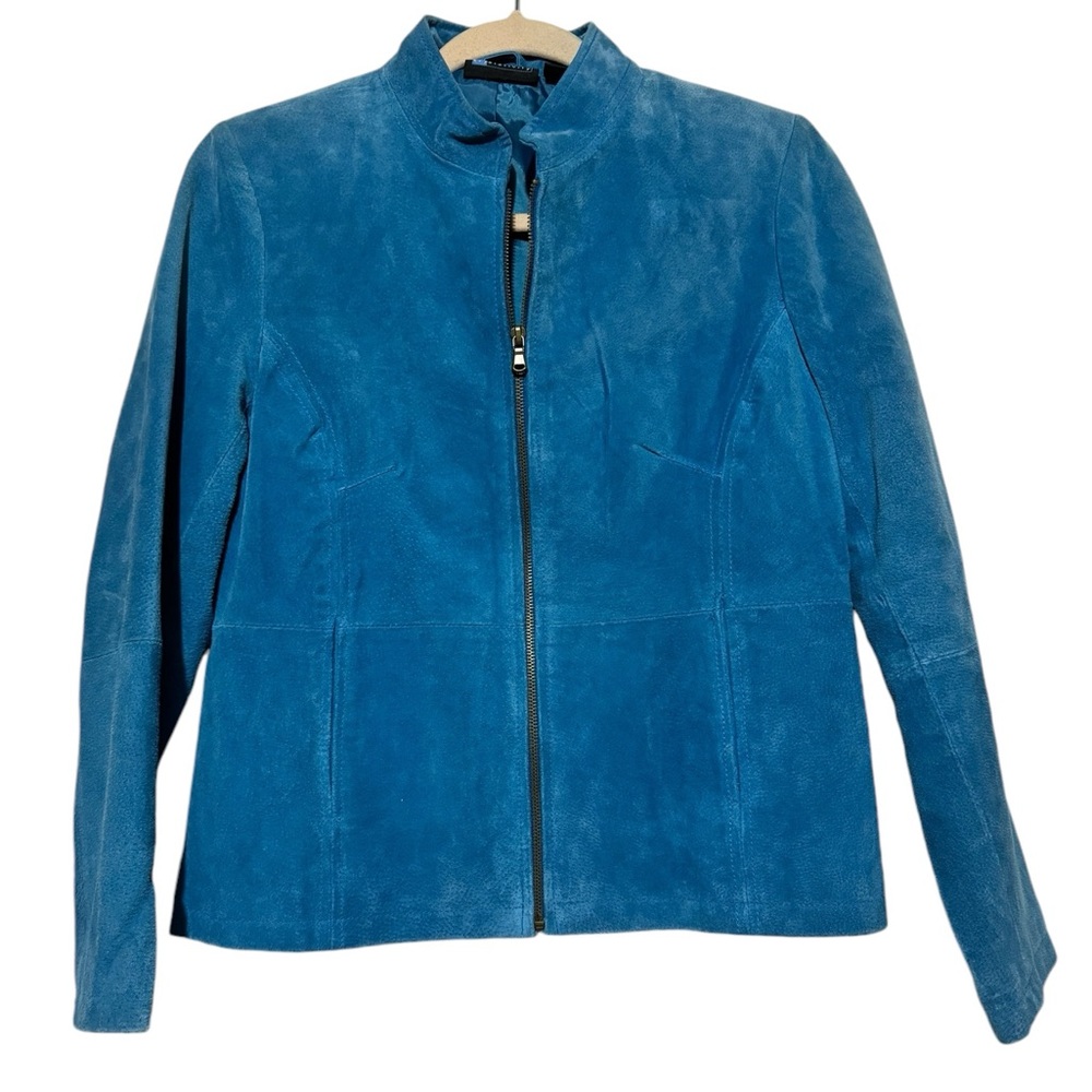 Relativity Vintage Bright Cerulean Cyan‎ Blue Genuine Leather Full Zip Jacket MP